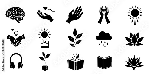 Silhouette Mental Health Support Icons Set