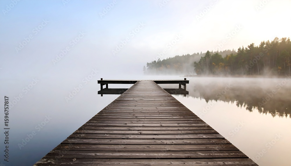 Fototapeta premium Misty lake dock at dawn