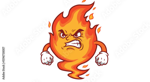 Fiery cartoon character with angry expression and flames