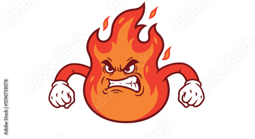 Fiery angry flame character with fists and intense expression