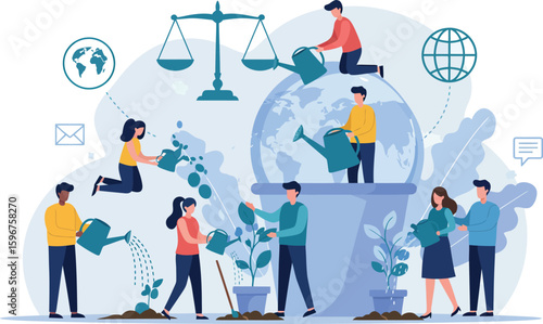 Global team collaborates to nurture growth and sustainability in modern flat design
