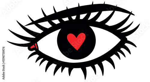 Artistic eye with heart pupil in bold pop art style