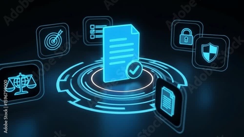 A digital document with a checkmark symbolizes compliance and regulatory adherence in the realm of data security and online business