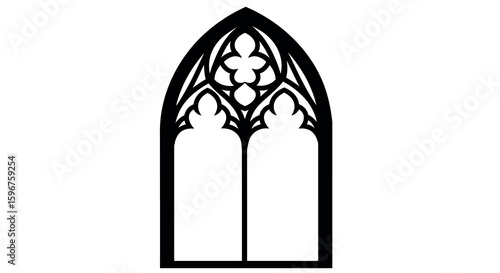 Gothic stained glass window design with ornate arch shapes