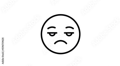 Minimalist black and white sad face emoticon with simple lines
