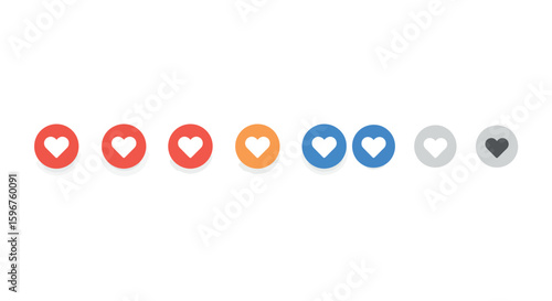 Colorful heart rating icons for social media engagement and feedback