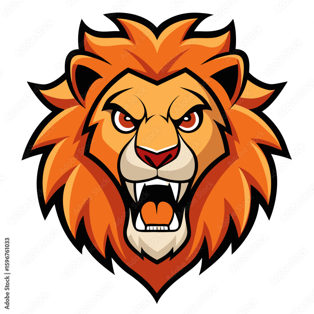 Fototapeta premium Fierce Cartoon Lion Head Mascot Illustration.