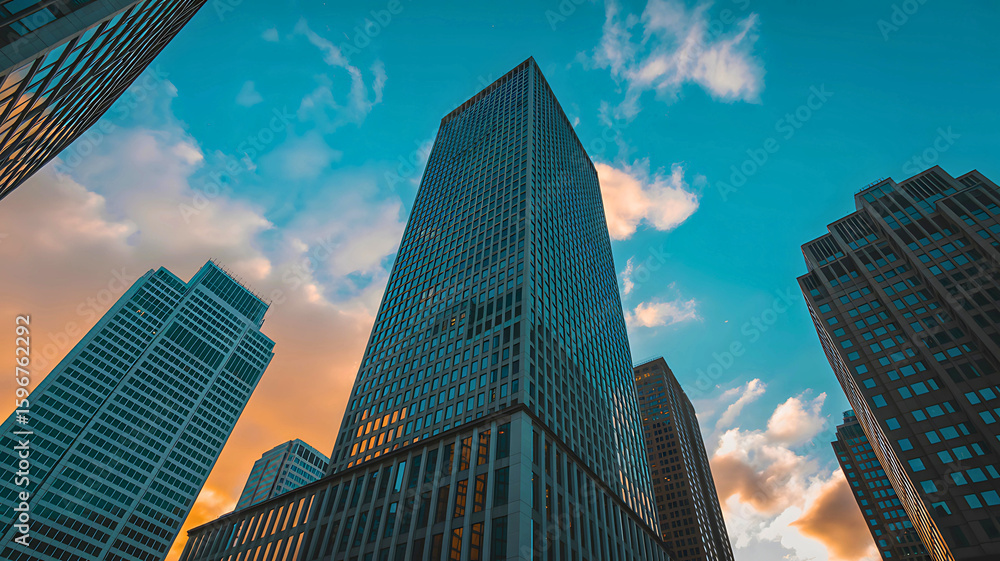 Obraz premium New York City's iconic skyline boasts towering glass skyscrapers reflecting the blue sky, a true architectural marvel of urban business