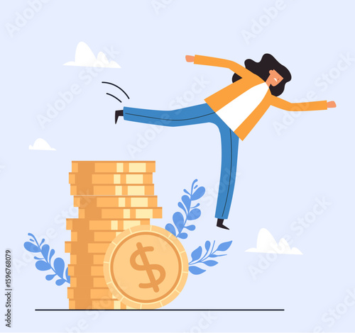 Business people falling down from money pile. Business fail flat simple style isolated concept. Vector flat graphic design illustration