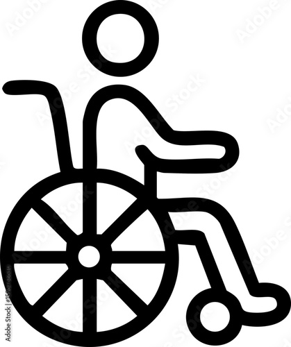 This image is a black silhouette icon representing a person in a wheelchair, commonly used as a universal disability symbol.