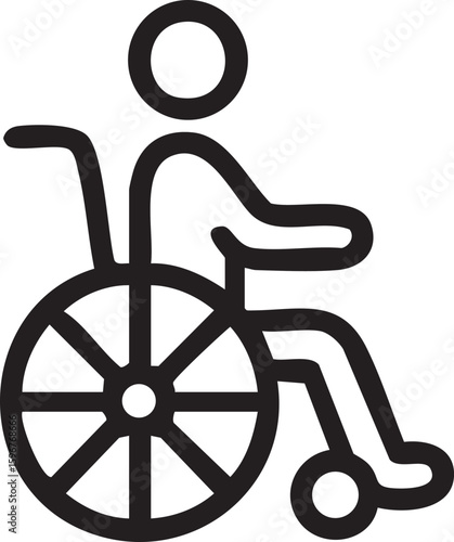 This image is a black silhouette icon representing a person in a wheelchair, commonly used as a universal disability symbol.