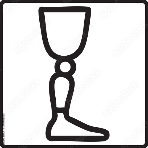 An illustrated icon of a prosthetic leg with a simple, flat design