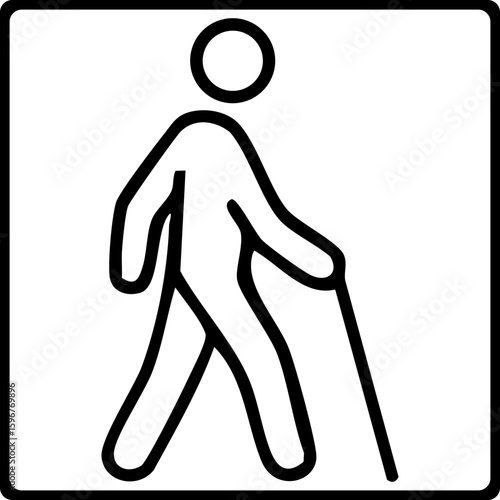 This image is a black silhouette icon of a person with a cane, representing accessibility for individuals with visual impairments.