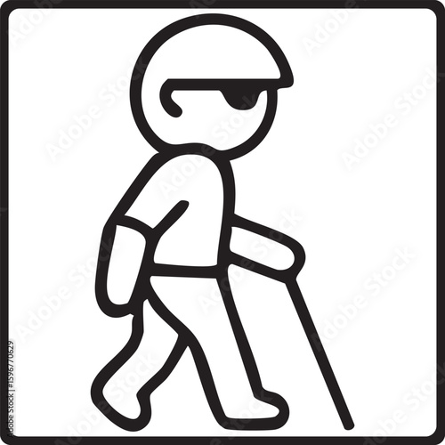This image is a black silhouette icon of a person with a cane, representing accessibility for individuals with visual impairments.