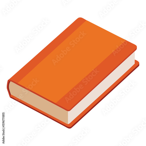 Simple orange hardcover book with white pages shown from an isometric perspective, Orange Hardcover Book Vector Illustration, Closed Isometric Design