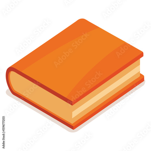 Simple orange hardcover book with white pages shown from an isometric perspective, Orange Hardcover Book Vector Illustration, Closed Isometric Design