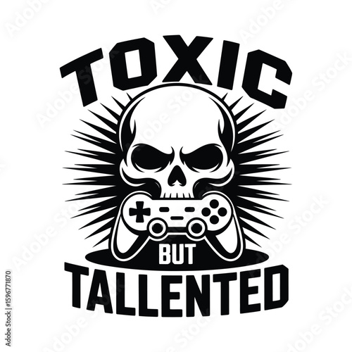 Skull with game controller toxic but talented silhouette isolated on white background
