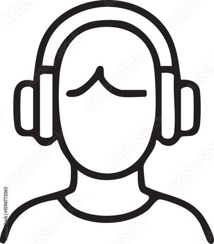 The image is a black outline icon of a person wearing headphones, symbolizing hearing impairment or assistive listening devices.