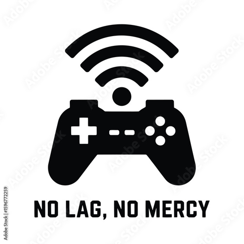 Gaming controller silhouette with wi fi signal isolated on white background