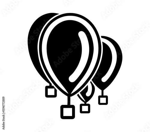 Three hot air balloons float upward in a bold graphic design, ideal for travel, adventure, or festive celebration themes.