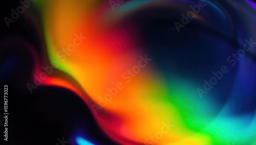 Blurred rainbow refraction overlay effect. Light lens prism effect on black background. Holographic reflection, crystal flare leak shadow overlay. Colorful rainbow disco ball light
