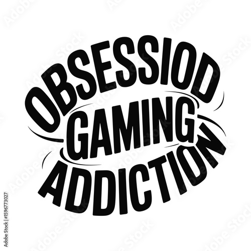 Obsession gaming addiction silhouette isolated on white background