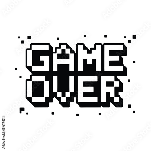 Pixelated game over text silhouette isolated on white background