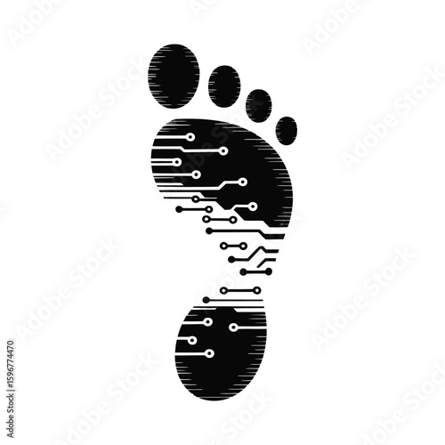 Digital footprint silhouette isolated on white background