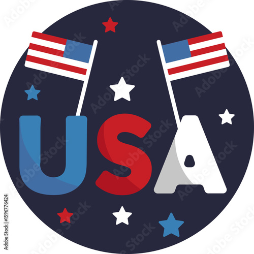 Icon representing the USA with patriotic colors and stars.