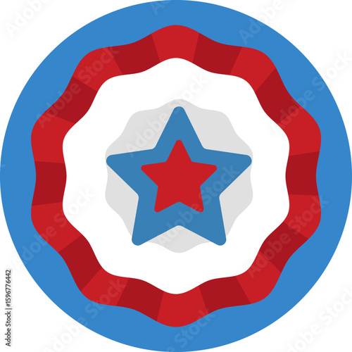 A patriotic badge featuring national colors and symbols celebrating Independence Day.