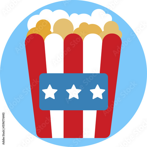 Popcorn in striped bucket, symbolizing festive snacks enjoyed during Independence Day celebrations.