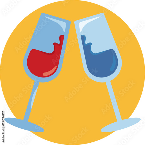 Two clinking wine glasses symbolizing celebration and toast.