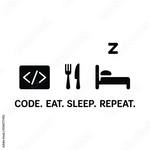 Code eat sleep repeat programmer lifestyle silhouette isolated on white background