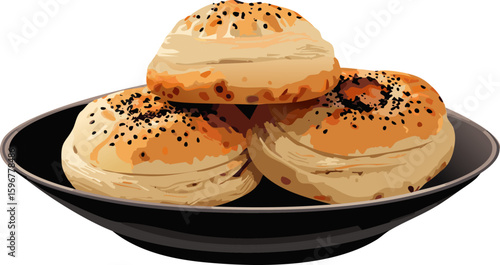 Delicious pastries arranged in a black plate with black sesame toppings, perfect for a delightful treat.