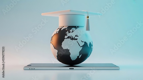 Globe with graduation cap on a smartphone symbolizes online education