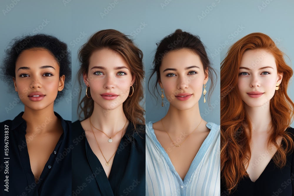 Diverse young women: african, caucasian, asian, and hispanic beauty portraits Diverse young women: african, caucasian, asian, and hispanic beauty portraits