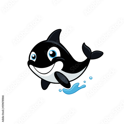 Cute Vector Illustration of a Smiling Cartoon Orca