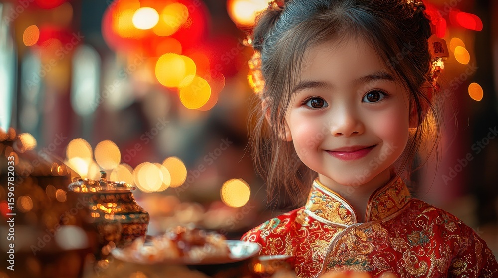 Adorable Little Girl in Traditional Chinese Clothing During Festive Celebration Adorable Little Girl in Traditional Chinese Clothing During Festive Celebration