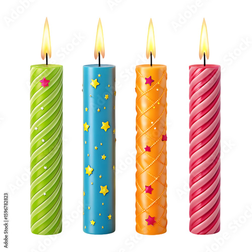 3D candles on transparent background