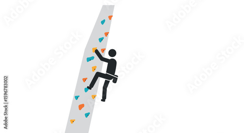 Silhouette of a person climbing on a colorful indoor rock wall