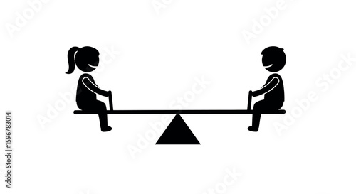 Playful silhouette of children on a seesaw