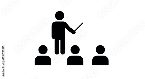 Business presentation with speaker and audience in minimalist silhouette style