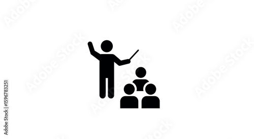 Silhouette icon of a teacher presenting to students in a classroom setting