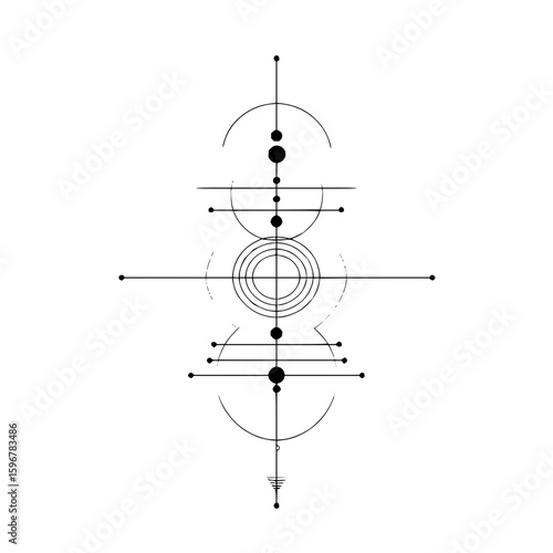 Black and white radial burst pattern with a central dark circular shape and radiating thin lines design