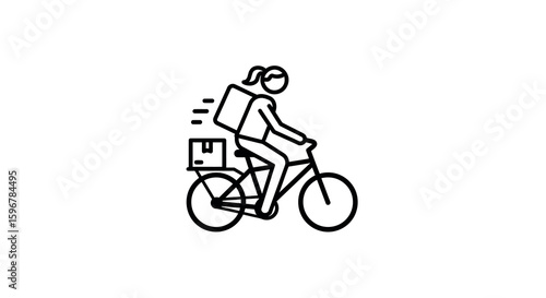 Courier on bicycle: minimalist line art of food delivery concept