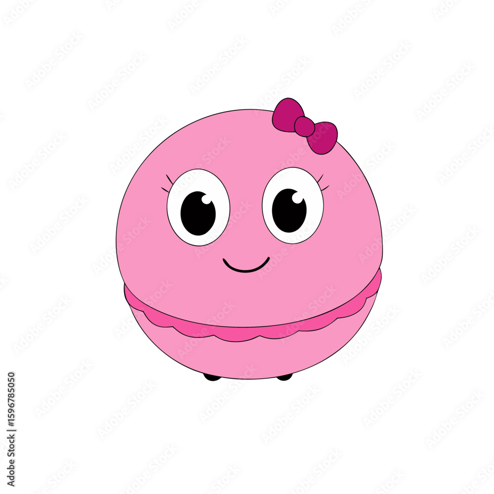 Fototapeta premium Vector Illustration of a Happy Pink Macaron with a Smile