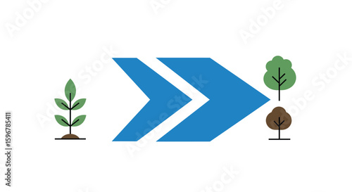 Blue arrows and minimalist trees art in modern flat style