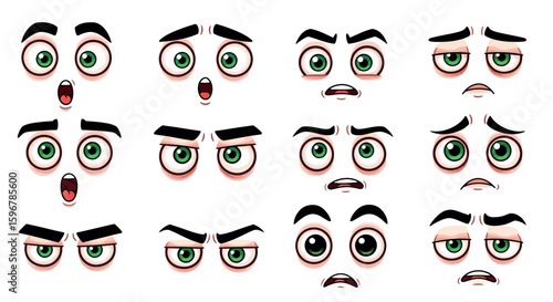 Cartoon facial expressions set with various emotions and eye designs