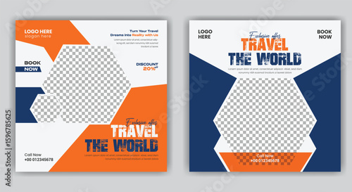 Summer beach Travel Agency Post banner and Traveling vector template design