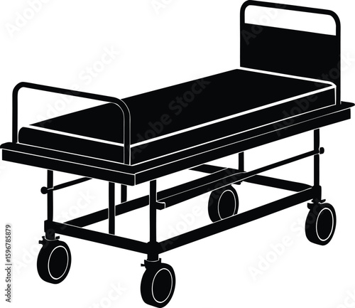 Vector art of a black and white illustration of a hospital gurney isolated on white background
